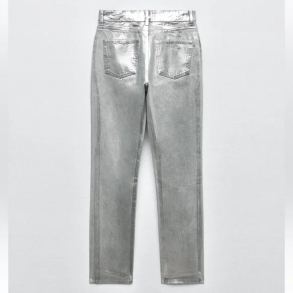 ZARA THE METALLIC SLIM WAXED JEANS - Picture 8 of 11